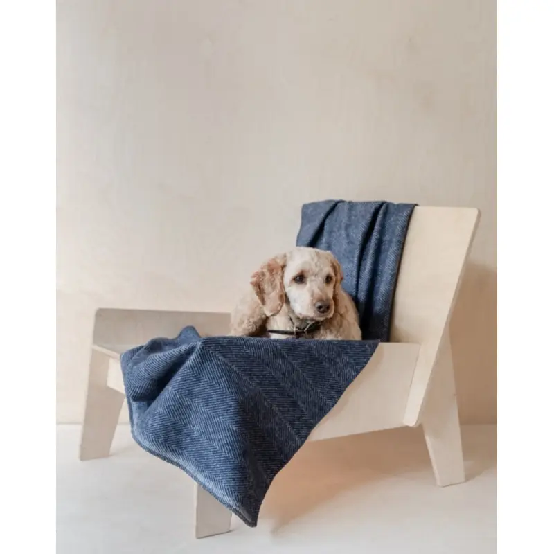 Recycled Wool Pet Blanket in Navy Herringbone (FINAL SALE)
