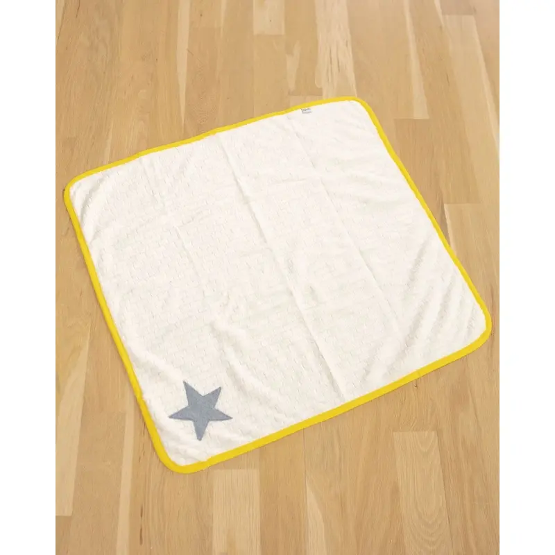 Star Plush Dog Blanket in White w/ Yellow Trim (Made in Spain)