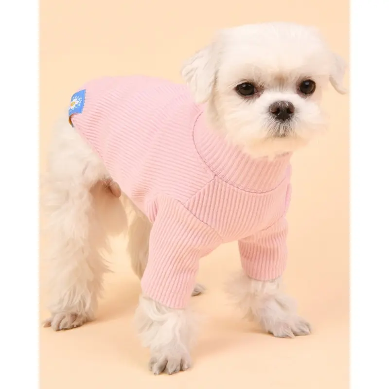 Ribbed Dog Turtleneck Tee In Pink((FINAL SALE))