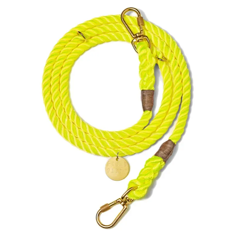 Adjustable Rope Dog Lead in Neon Yellow (Made in the USA)