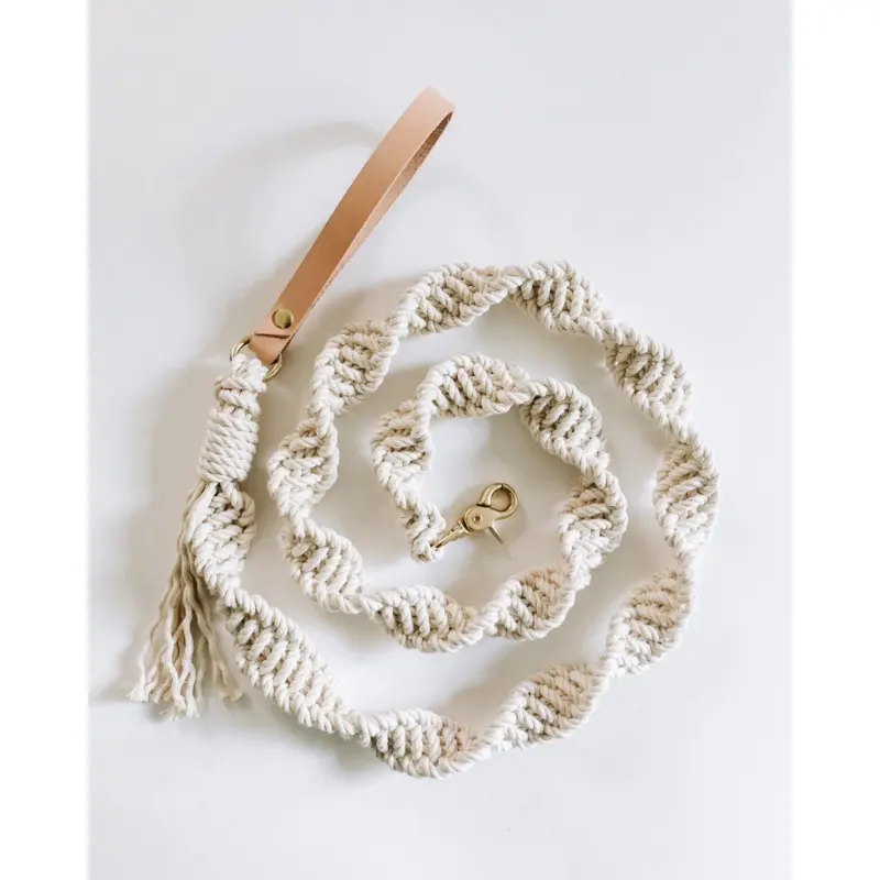 Macrame and Leather Dog Leash in Natural (Made in the USA)