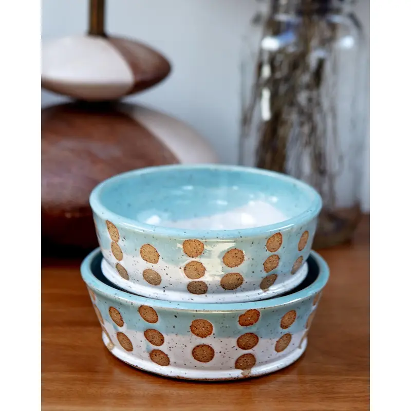 Ceramic Spotted Jade Dog Bowl (Made in the USA) (FINAL SALE)