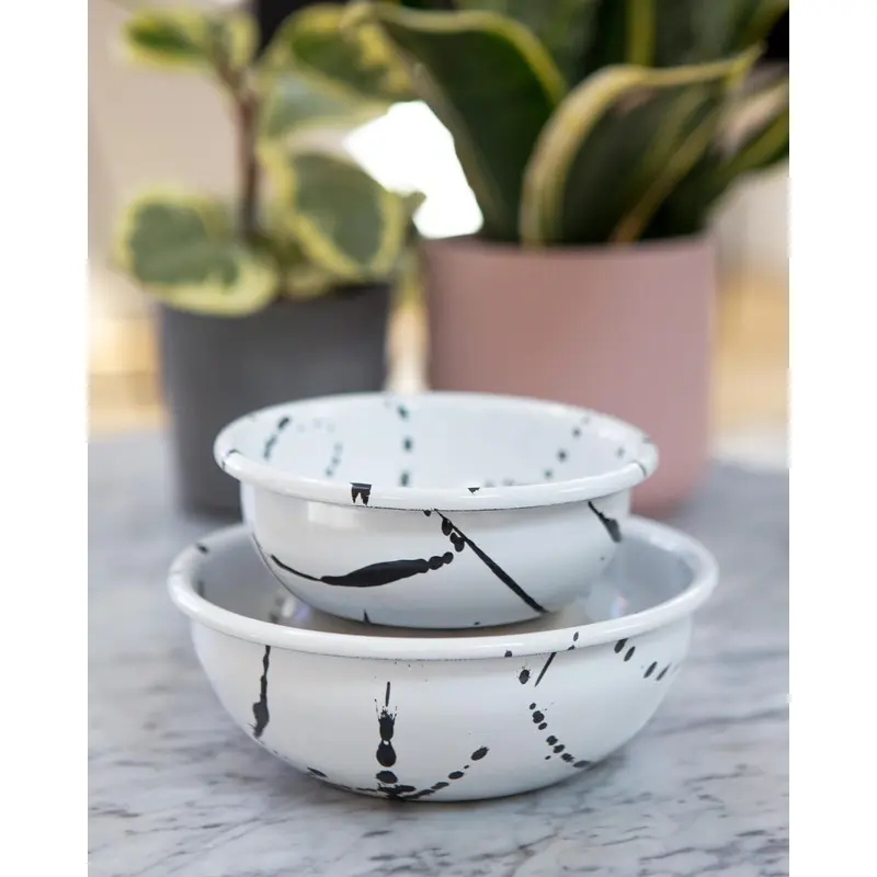 Enamel Dog Bowl in Black & White (CLEARANCE)