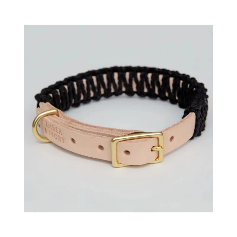Macrame & Leather Dog Collar in Black w/ Natural (Made in the USA)