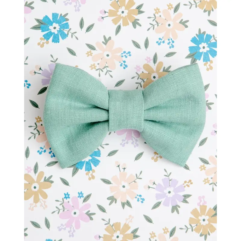 Matcha Sage Linen Dog Bow Tie(Made in the USA)