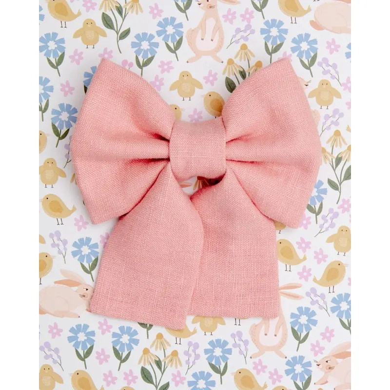 Peach Pink Linen Dog Sailor Bow TieMade in the USA)