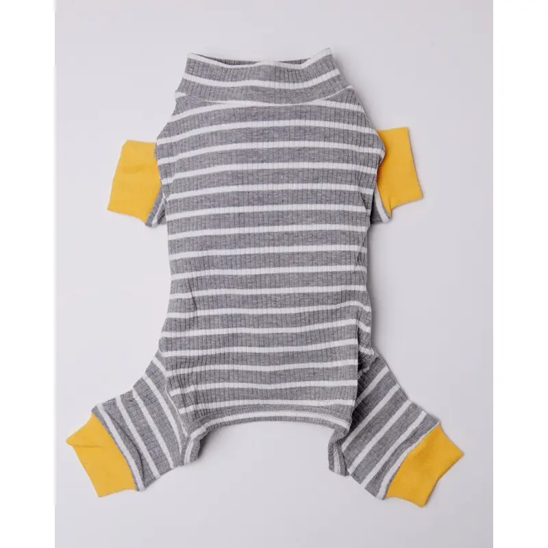 Nice-in-Stripes Grey + Yellow Ribbed Dog Onesie (FINAL SALE)