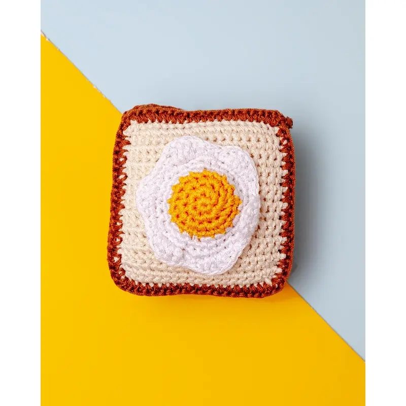 Toast w/ Sunny Side Up Eggs Squeaky Knit Dog Toy