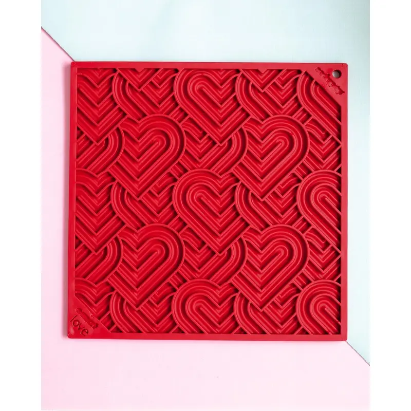 Hearts Dog Lick Mat in Red (Made in the USA)