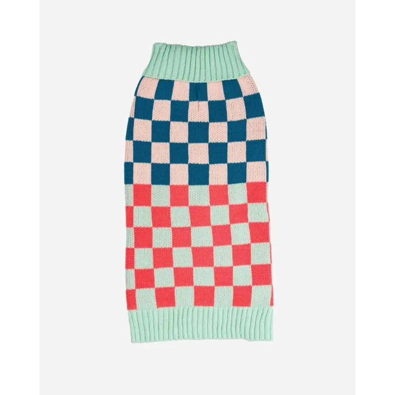 Checkerboard Dog Sweater in Melon & Jade (FINAL SALE)