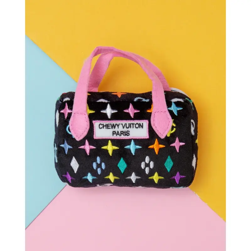 Chewy Vuiton Bag Squeaky Dog Toy in Black Monogram