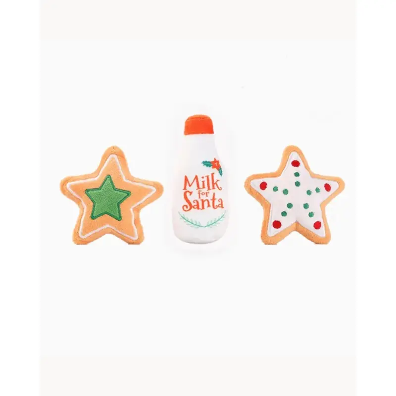 Happy Woofmas Milk & Cookies Squeaky Plush Dog Toy