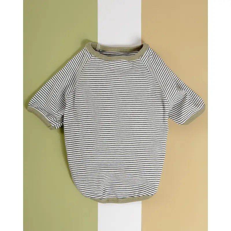 Rib Dog T-Shirt in White & Sage Stripe (CLEARANCE)