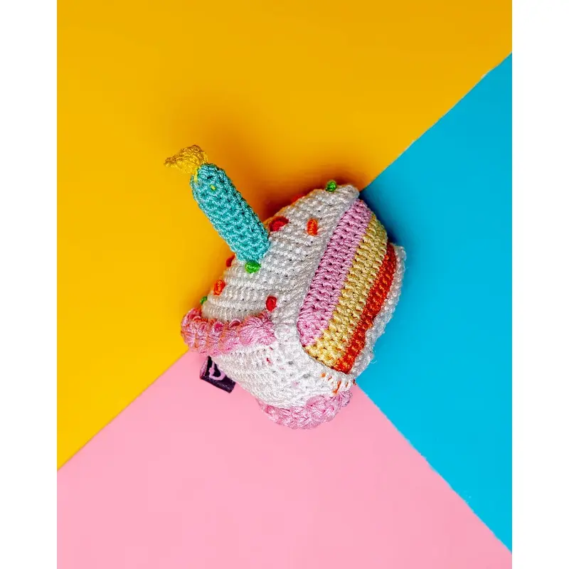 Birthday Cake Squeaky Knit Dog Toy
