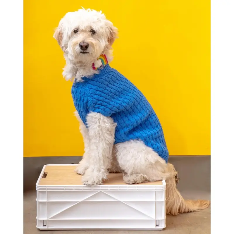 The Uptown Cable Knit Sweater in French Blue American Cotton (Made in NYC) (FINAL SALE)