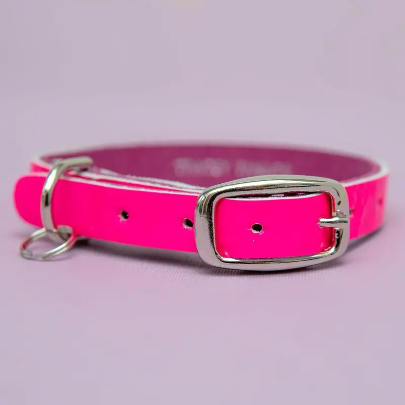 The Cleo Leather Tag Collar in Neon Pink Patent (DOG & CO. Exclusive)