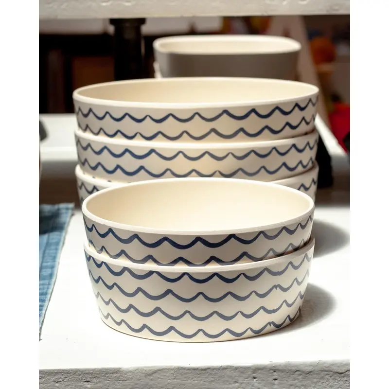 Bamboo Pet Bowl in Ocean Waves