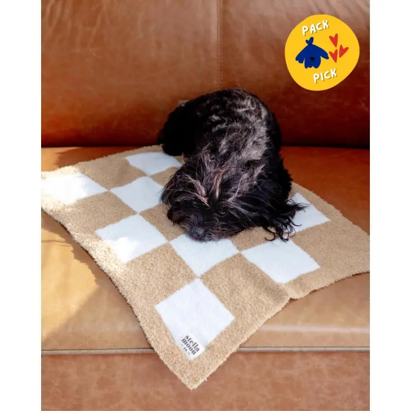 Luxe Check Dog Blanket in Sand
