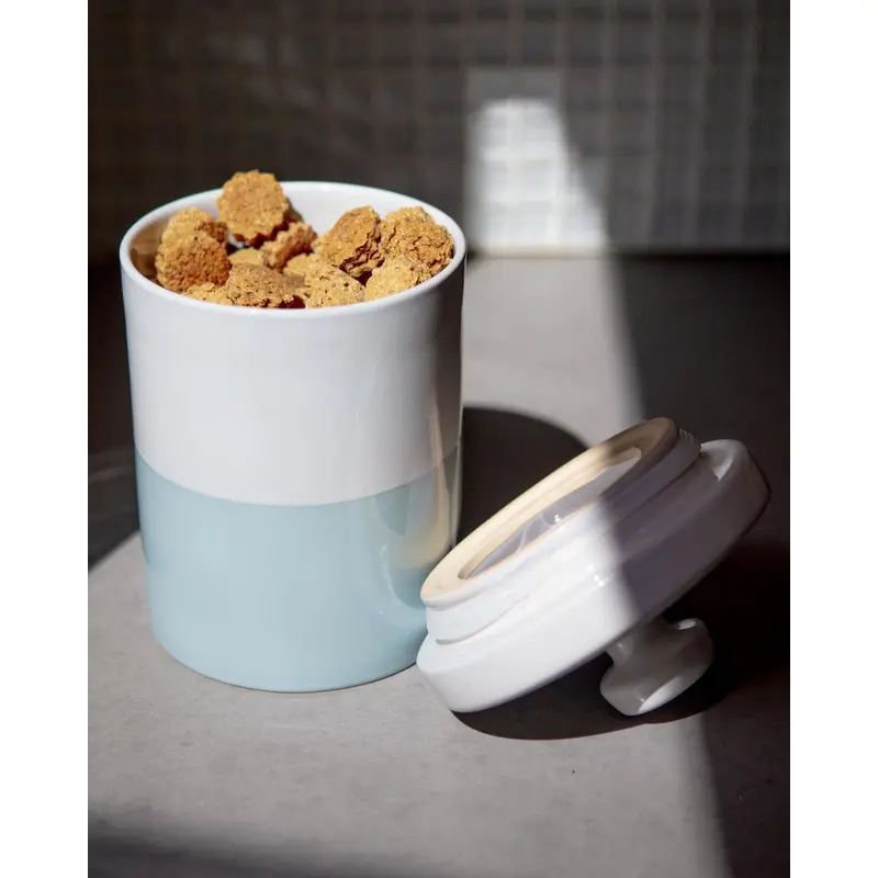 Ceramic Dog Treat Jar Dipped Color in Cloud