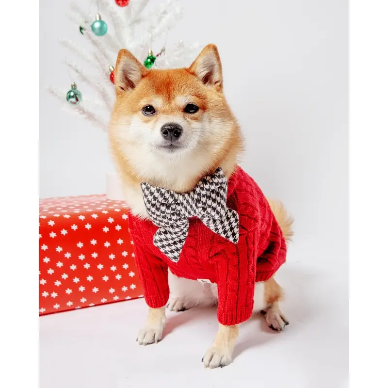 Classic Cable Knit Dog Cardigan in Red