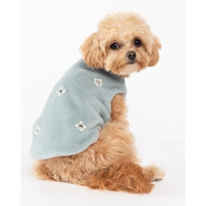 Embellished Fur Dog Vest in Soft Green (FINAL SALE)