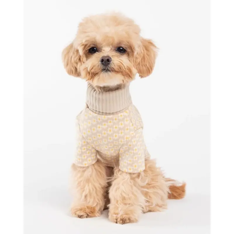 Flower Pattern Dog Knit Sweater in Soft Beige (FINAL SALE)