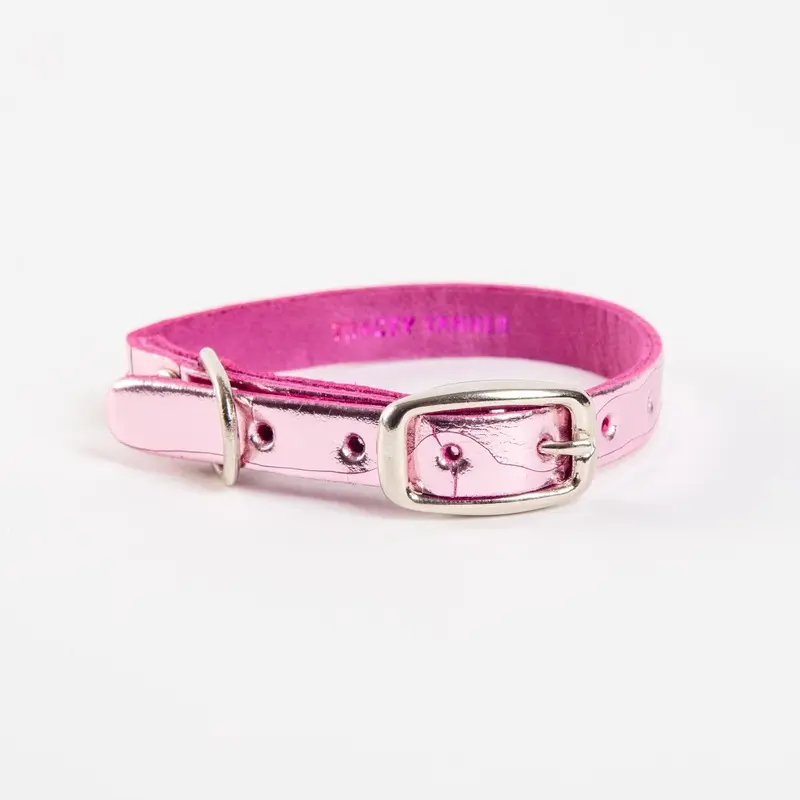 The Cleo Leather Tag Collar in Baby Pink Crackle (DOG & CO. Exclusive)