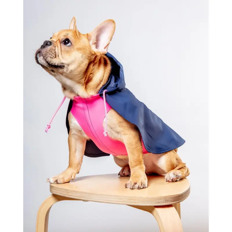 Action Jacket Pull-On Raincoat in Navy + Neon Pink (Made in NYC)