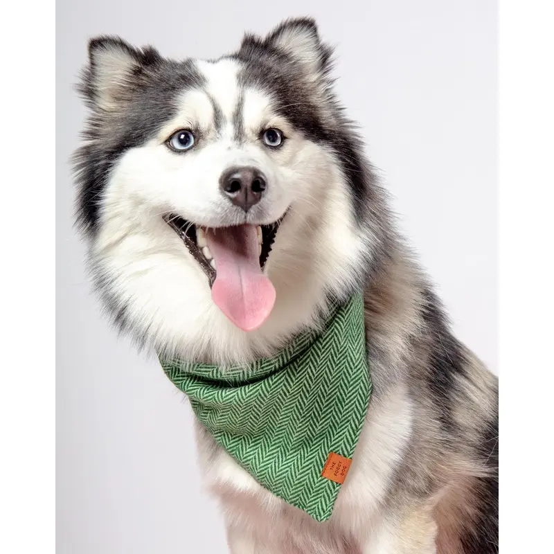 Green Herringbone Flannel Dog Bandana (Made in the USA)