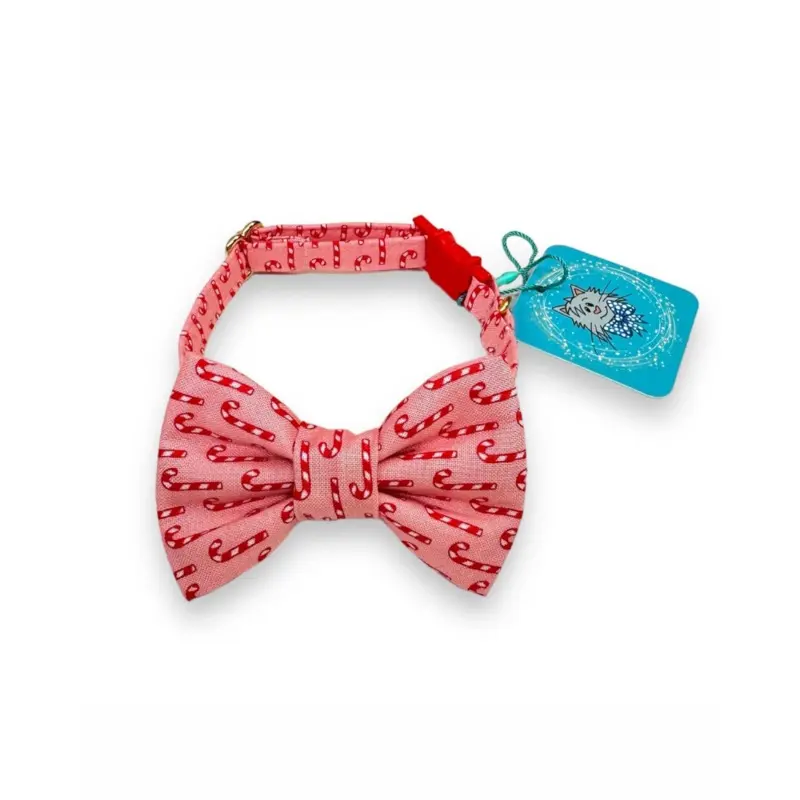 Candy Cane Cat Collar and Bowtie Set  (Made in the USA)