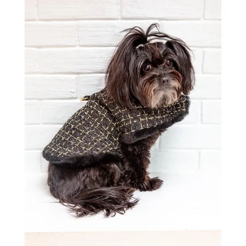 Chantel Tweed Dog Coat in Black (FINAL SALE)