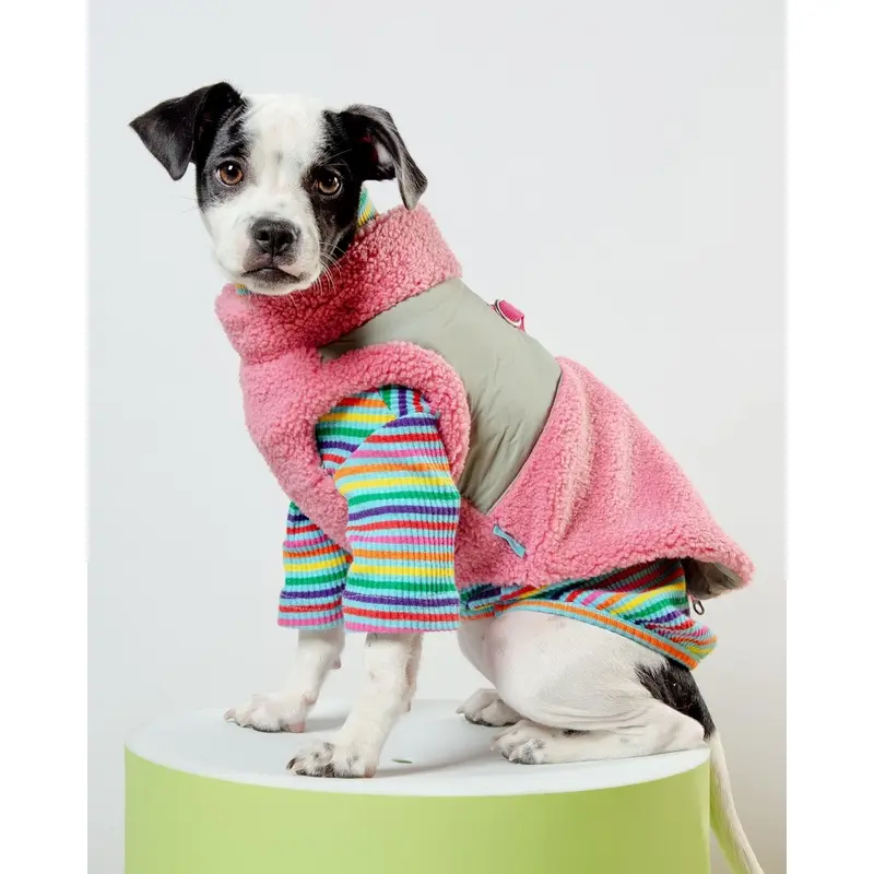 Zip-Up Sherpa Harness Vest in Petal Pink