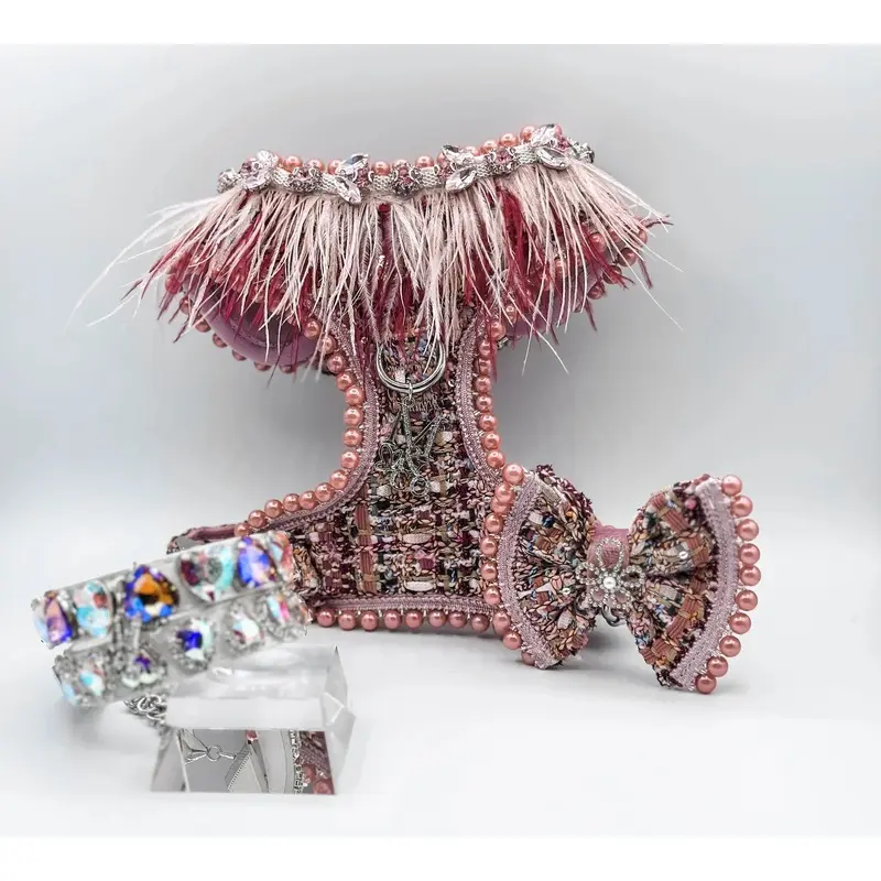 The Brenda (With Gem & Feathers Trim) Tweed Harness
