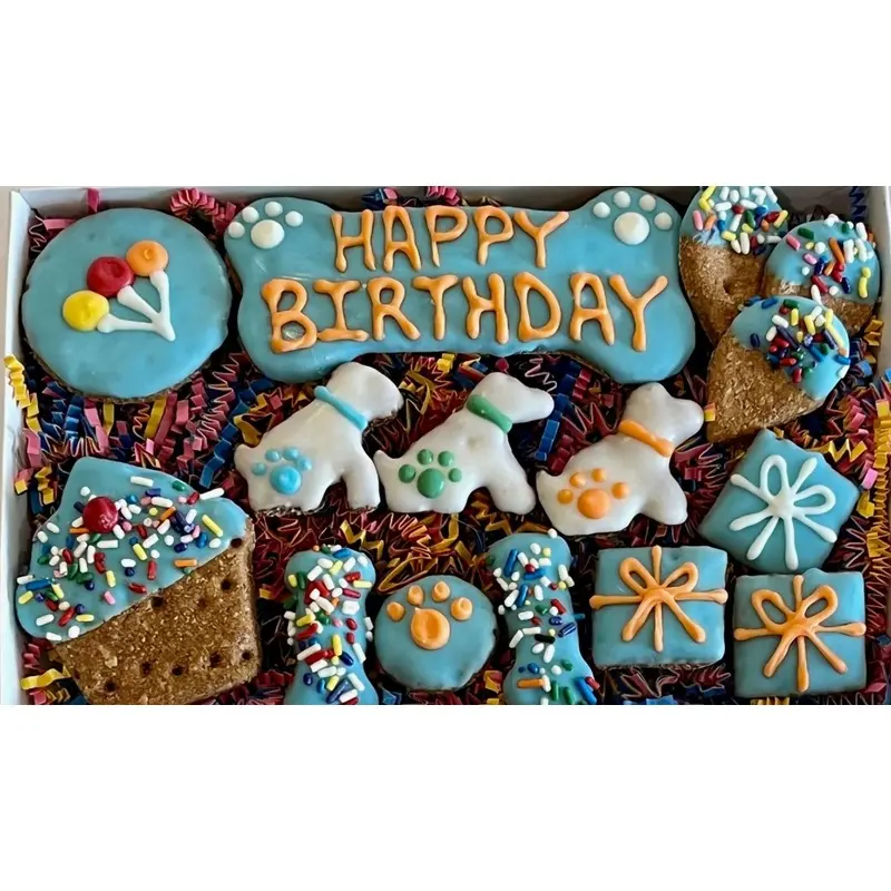 Happy Birthday Dog Treat Gift Box in Blue