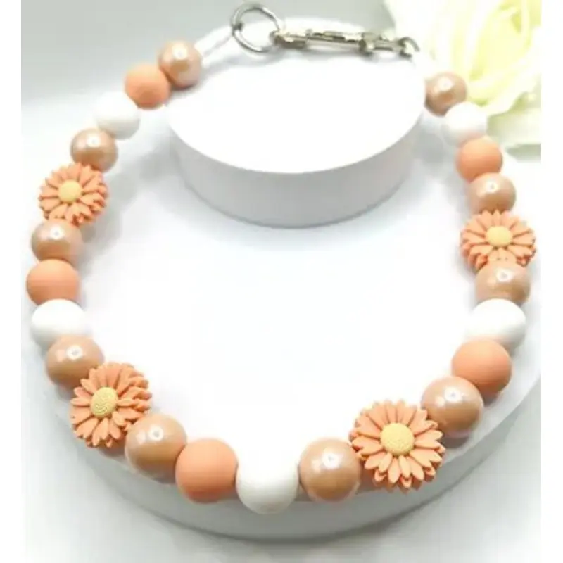 Peach Blooms Beaded Pet Collar