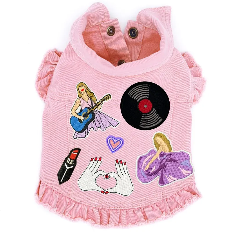 Swiftie Inspired #3 Denim Dog Jacket- Pink