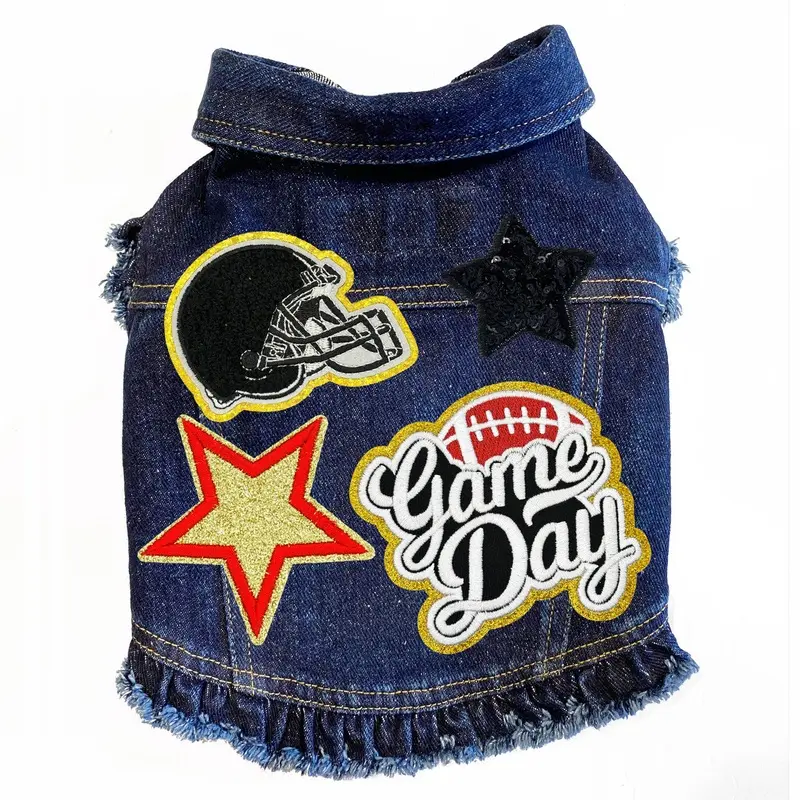 Football Game Day Blue Denim Ruffle Jacket