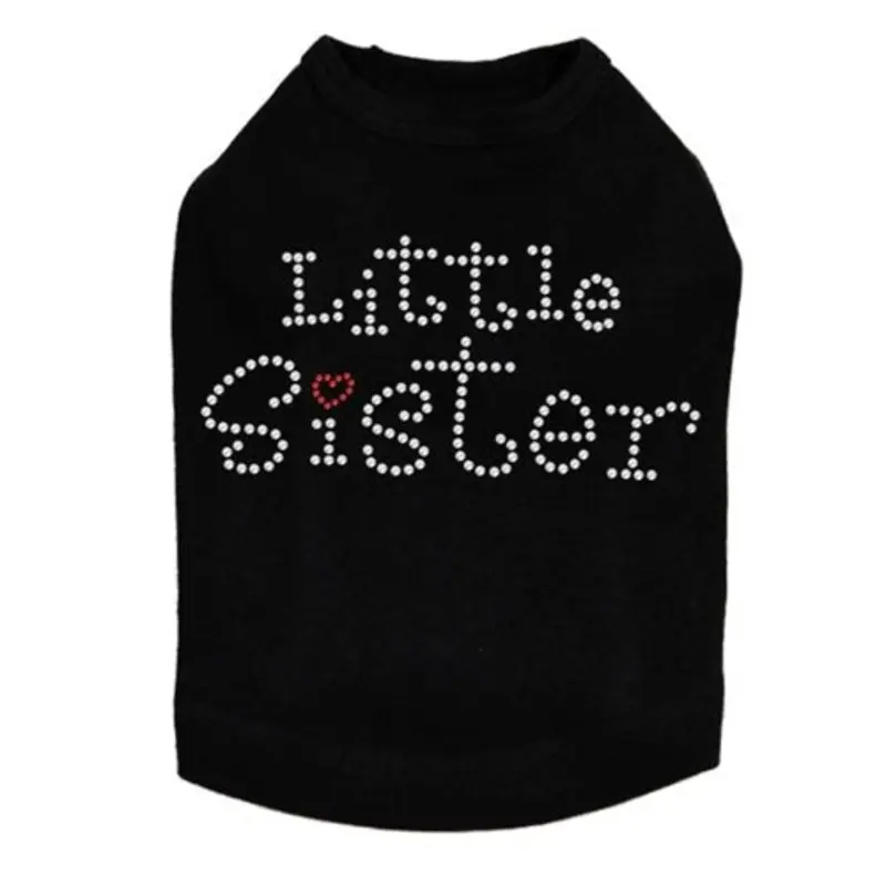 Little Sister with Red Heart Rhinestone Dog Tank- Many Colors