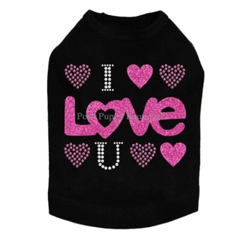I Love You Pink Glitter Rhinestud Dog Tank- Many Colors