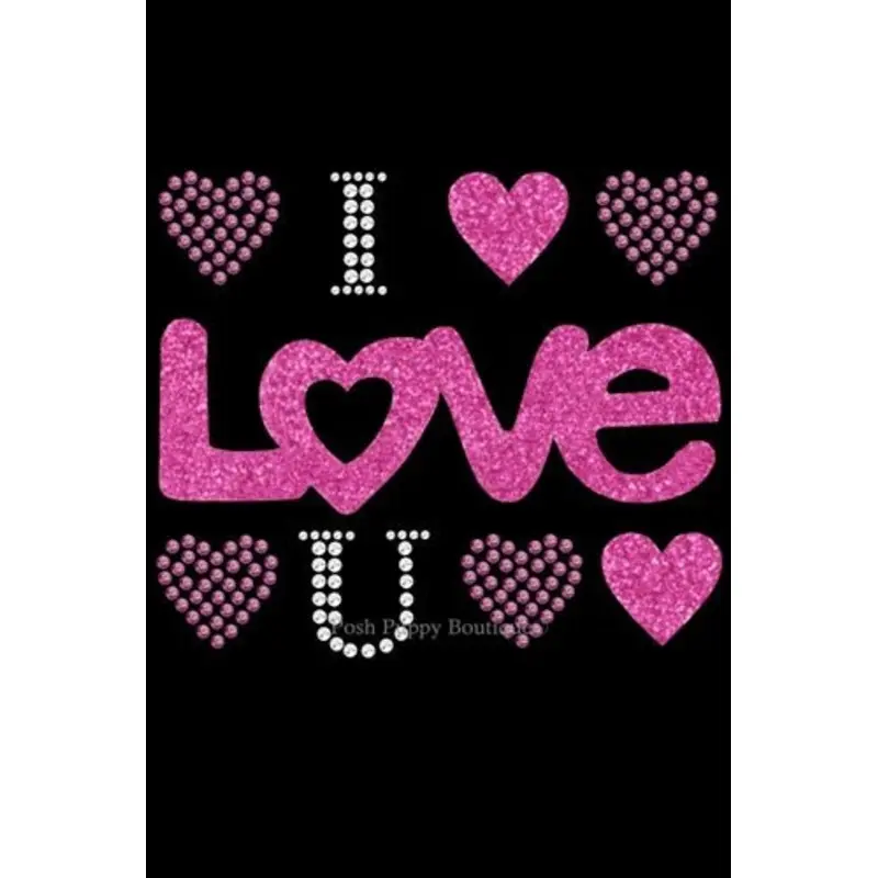 I Love You Pink Glitter Rhinestuds Bandana- Many Colors