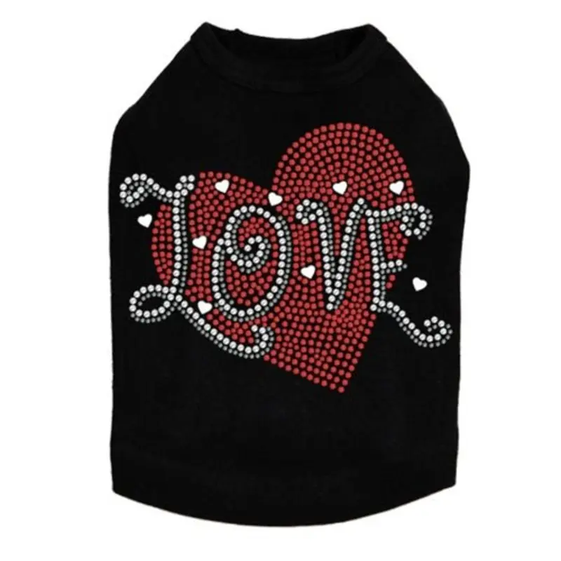 Love Red Heart Rhinestone Dog Tank- Many Colors