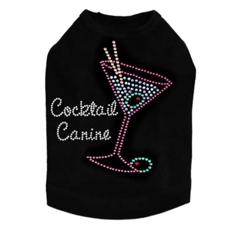 Martini Fuchsia with Blue Rhinestones Tank- Many Colors- Cocktail Canine