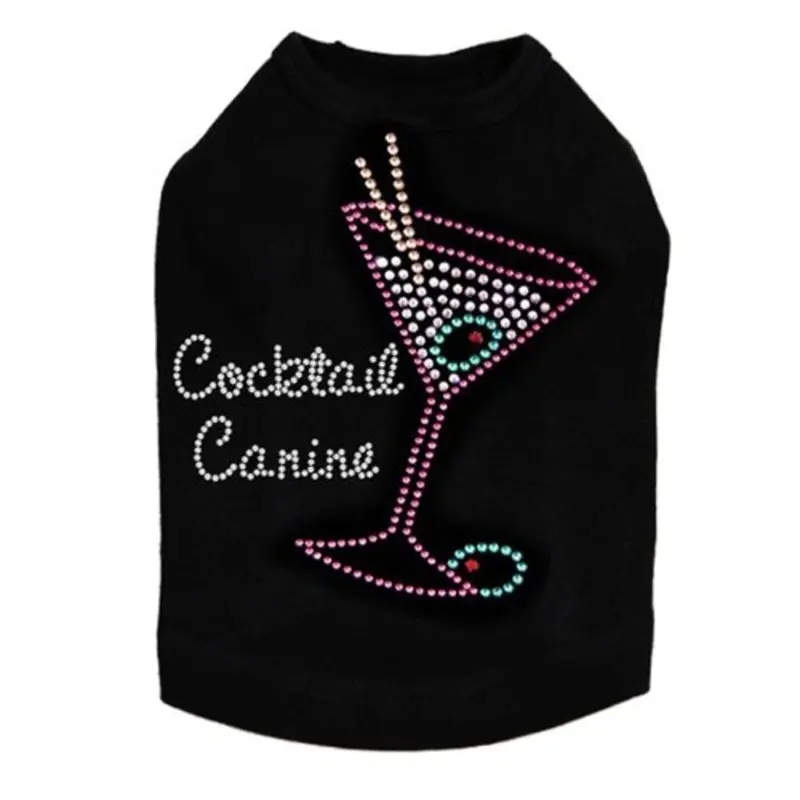 Martini Fuchsia with Clear Rhinestones Tank- Many Colors- Cocktail Canine