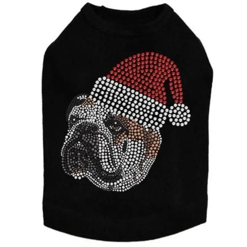 Brown Bulldog Face with Santa Hat Dog Tank - Many Colors
