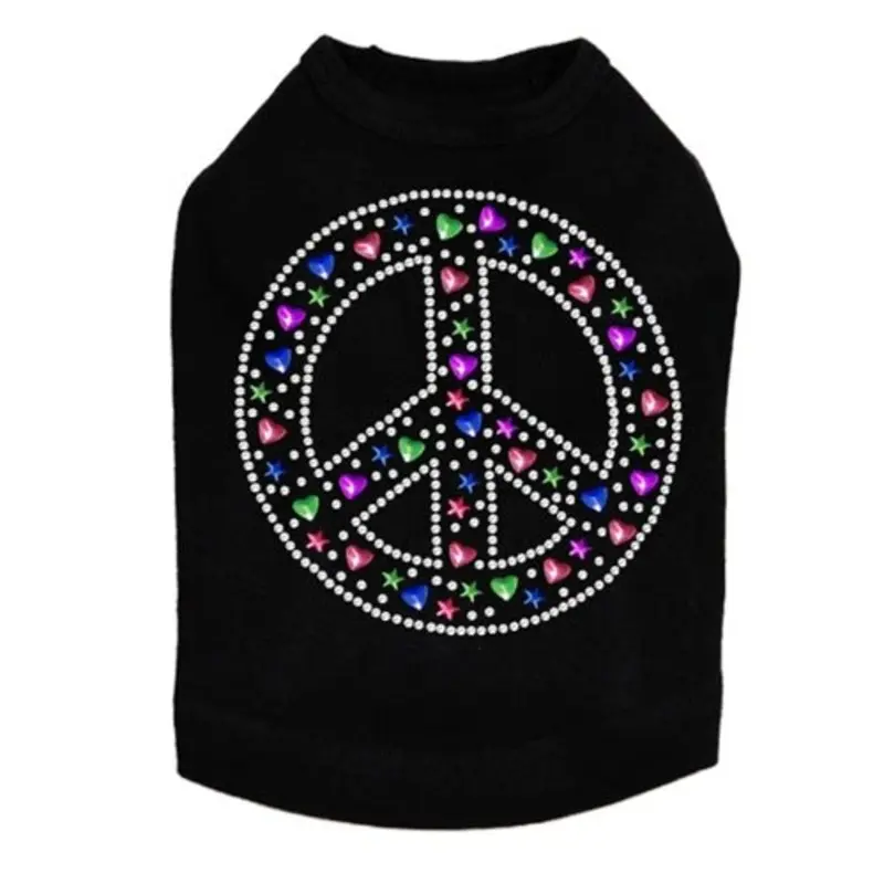 Peace Sign Stars and Hearts Dog Tank - Many Colors
