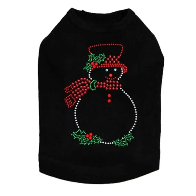 Snowman Outline Rhinestone Dog Tank - Many Colors
