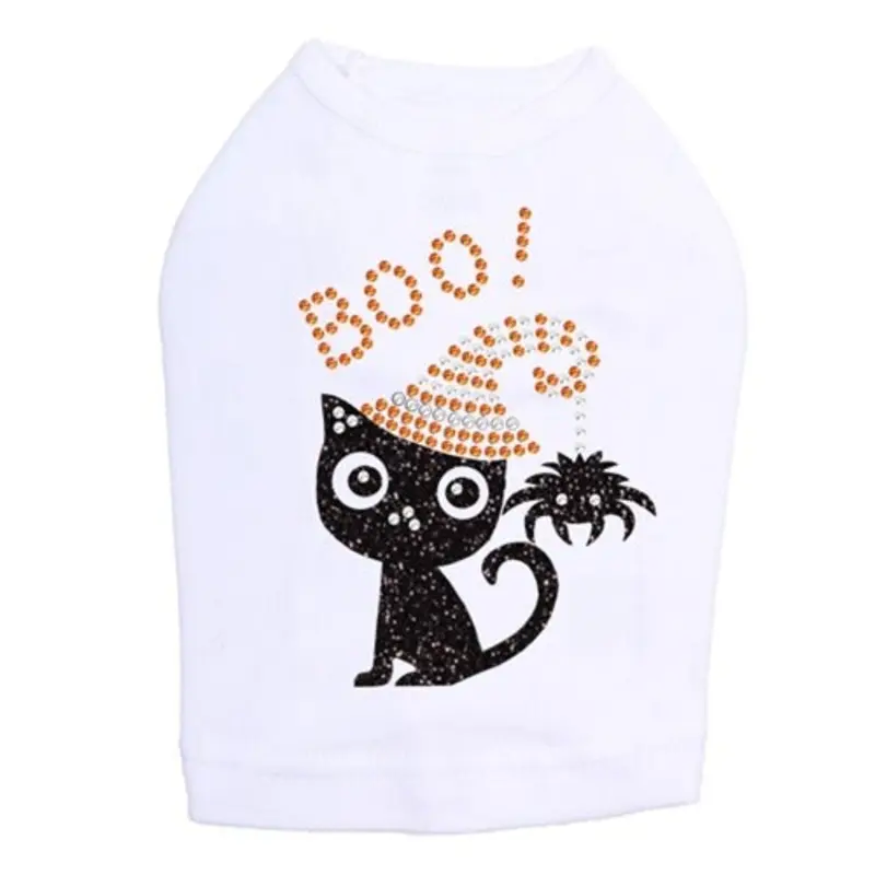 Cat with Spider Hat Rhinestones Tank Top - Many Colors