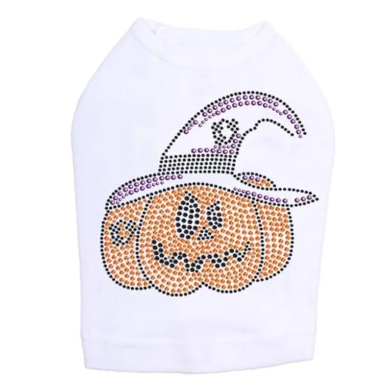 Jack O'Lantern with Hat Rhinestone Tank Top - Many Colors