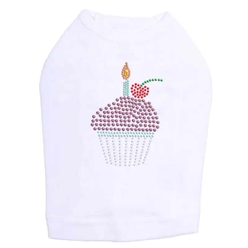 Cupcake Rhinestone Tank in White