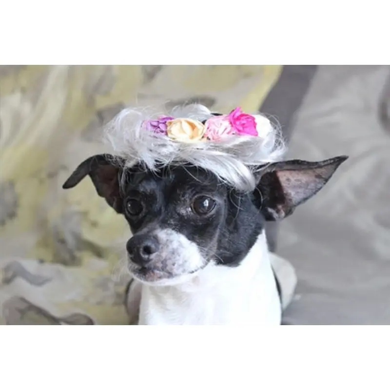 White Wig with Pink Flowers